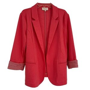Skies are Blue Knit Blazer 3/4 Sleeve Open Front Size M Career Women salmon